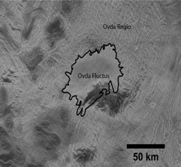 Close-up of the lava flow – dark line shows its margin. Image credit: NASA